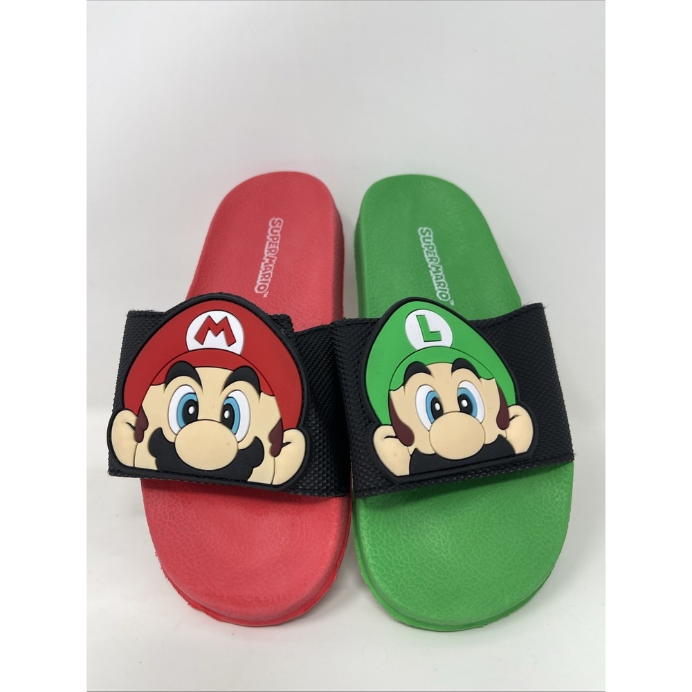 Childrens 12/13‎ Super Mario Brothers Slides Shoes Mario red Luigi Green EUC